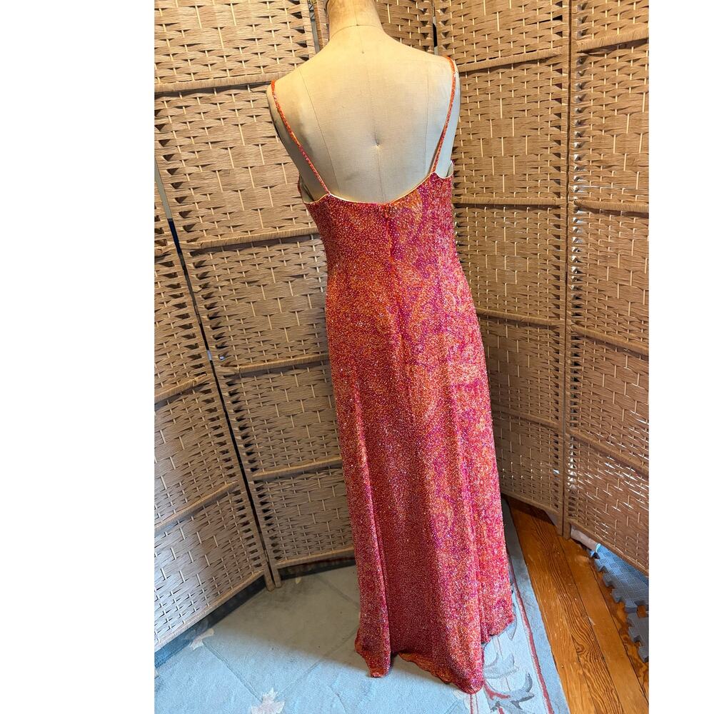 Jovani Y2K 100% Silk Beaded Evening Gown Size 10 Orange Pink Maxi - Picture 3 of 11
